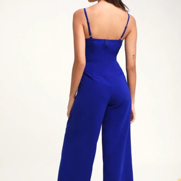 Lulus Royal Blue Tie-Front Wide Leg Jumpsuit - Picture 4 of 6